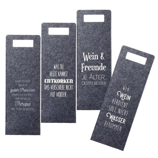 Flaschentasche Filz mit Sprüchen 4 verschiedene Modelle 12er Set