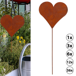 1/3/6/12/36x Gartenstecker Herz im Rost Design 80 cm