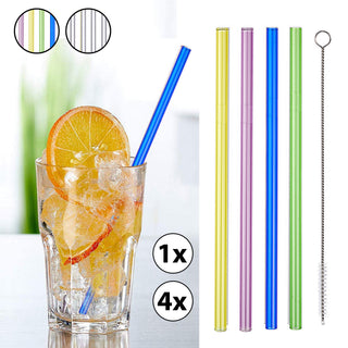 4/16 St. Glastrinkhalm +Reinigungsbürste Transparent/Bunt Strohhalme Glas Wiederverwendbar umweltfreundlich