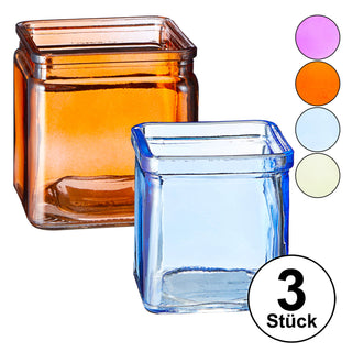 3er Set Eckiges Windlicht Höhe 8 oder 10cm Farbwahl