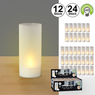 12/24x LED Windlicht weiß ca. H10cm Deko Kerze Timer Garten Wohnzimmer