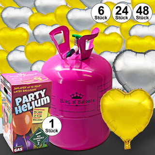 6/24/48x Herz Folienballons Gold / Silber oder exkl. 1x XL Helium Ballongas