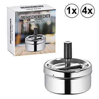1x /4x Verchromter Drehaschenbecher, Ø9cm Metall geruchsarm Innen Aussen