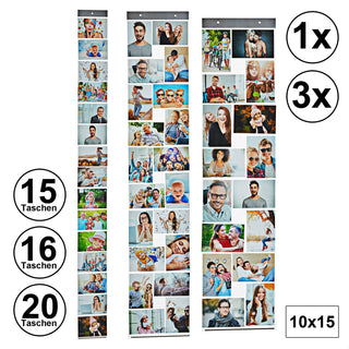 1x / 3x Fotovorhang mit 15 / 16 oder 20 Taschen 10 x 15 cm