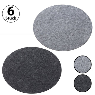 6er Set Tischset Filz Hellgrau oder Dunkelgrau Untersetzer Rund