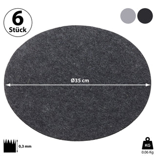 6er Set Tischset Filz Hellgrau oder Dunkelgrau Untersetzer Rund