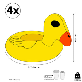 4er Set Aufblasbarer Getränkehalter "Ente" ca. Ø15 cm