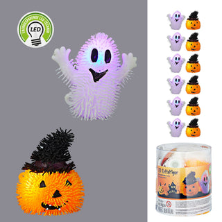 12 Halloween LED Zottelfiguren Kürbis Gespenst bunt ca. 8cm Batteriebetrieben