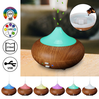 LED USB Aroma Diffusor in Holzoptik mit Wellness-Beleuchtung Duftlampe