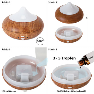 LED USB Aroma Diffusor in Holzoptik mit Wellness-Beleuchtung Duftlampe