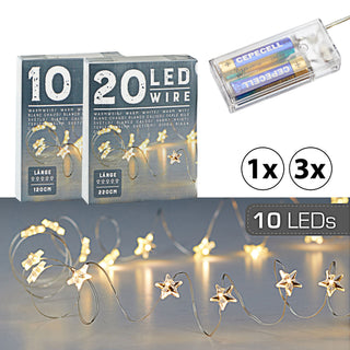 1x / 3x LED 10 / 20 "Stern" Mikro Draht-Lichterkette warmweiß 120/220cm