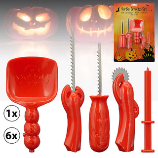 1x / 6x Kürbis Schnitz-Set 5-tlg. orange