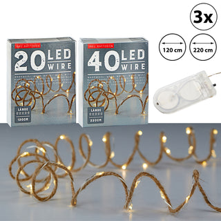 3x 20/40 LED Lichterkette Mikrodraht Juteschnur Knopfzelle Weihnachtsbeleuchtung
