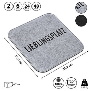 2/6/24/48x Sitzauflage Filz "Lieblingsplatz" 2-farbig Sitzkissen Stuhlauflage Wendekissen eckig