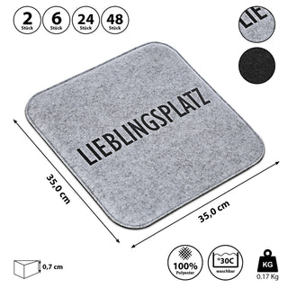 2/6/24/48x Sitzauflage Filz "Lieblingsplatz" 2-farbig Sitzkissen Stuhlauflage Wendekissen eckig