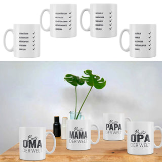 Tasse mit "Mama / Papa / Oma oder Opa" Aufdruck Trinkbecher Becher Kaffeetasse Steinzeug