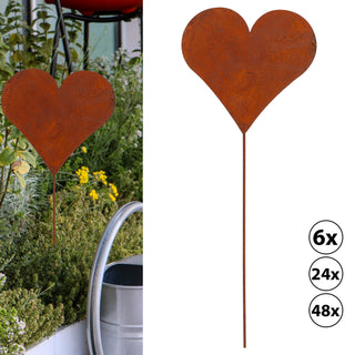 6/24/48x Gartenstecker "Rusty" Herzmotiv im Rost-Design H 35 cm aus Zink