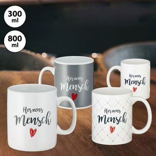 Tasse Kaffeebecher Herzensmensch Uni oder Rautendruck 300 ml Steinzeug Aufdruck