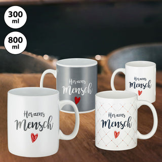 Tasse Kaffeebecher Herzensmensch Uni oder Rautendruck 300 ml Steinzeug Aufdruck