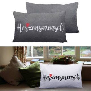Kissen Herzensmensch in weiß /grau Sofakissen Kuschelkissen mit Herz
