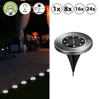 1/8/16/24x Wegleuchte Solar Erdspieß Gartenleuchte Bodenlicht 8 LEDs Ø12cm Edelstahl