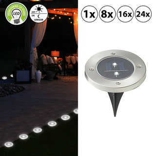 1/8/16/24x Wegleuchte Solar Erdspieß Gartenleuchte Bodenlicht 2 LEDs Ø12cm Edelstahl