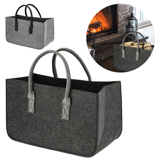 Kaminholztasche aus Filz hellgrau / dunkelgrau Filzkorb Tasche Brennholz Korb
