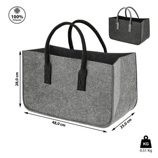 Kaminholztasche aus Filz hellgrau / dunkelgrau Filzkorb Tasche Brennholz Korb