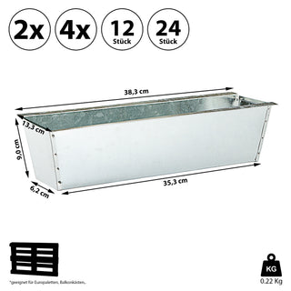 2/4/12/24x Pflanzkastenaus Zink für Europaletten Paletten Pflanzkübel 38x13x9 cm