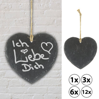 1/3/6/12x Schieferschild Herz zum Beschriften Schiefertafel mit Juteseil zum Aufhängen