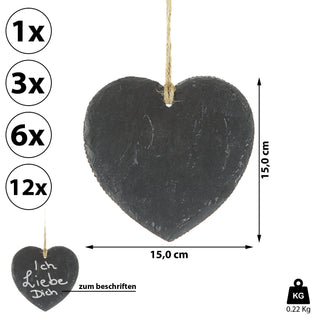 1/3/6/12x Schieferschild Herz zum Beschriften Schiefertafel mit Juteseil zum Aufhängen