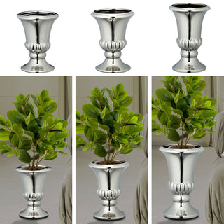 Bodenvase silber glänzend H:16/20/25cm Steinzeug Blumenvase Dekovase Steingut-Vase
