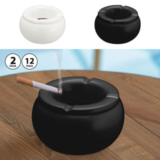 2/12x Sturmaschenbecher Ø10,0cm Keramik weiß schwarz Aschenbecher Windaschenbecher