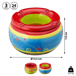 3/24x Sturmaschenbecher "Provence" Ø 13,5cm Keramik bunt Aschenbecher Windaschenbecher