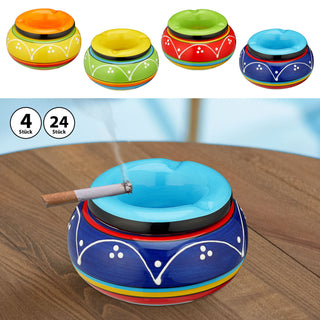 4/24x Sturmaschenbecher "Toscana" Ø 11cm Keramik bunt Aschenbecher Windaschenbecher