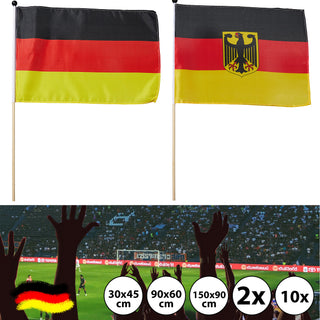 2/10x Stabfahne Deutschland mit Stab Flagge Fahne Schwarz/Rot/Gold Fanartikel Fussball