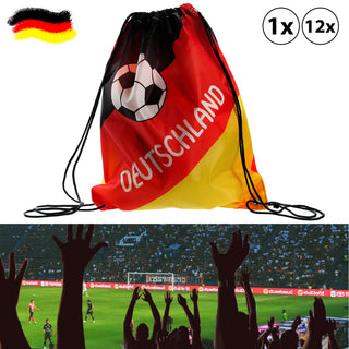 1/12x Matchbeutel Sportbeutel Deutschland Beutel 35x42cm mit Kordel Schwarz/Rot/Gold Fanartikel Fussball