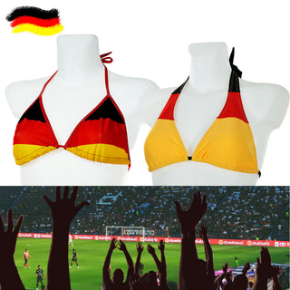 Bikini Oberteil onesize Deutschland schmale/breite Träger Triangel-Bikini Schwarz/Rot/Gold Fanartikel Fussball Badezubehör