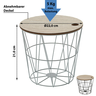 Metallkorb weiß / schwarz mit Holzdeckel H21cm Drahtkorb Korb Aufbewahrung Drahtgestell