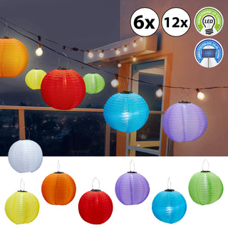 6/12x Solar Lampion bunt / weiß LED warmweiß Ø30cm Stofflaterne Organza Laterne Ballon Solarpanel