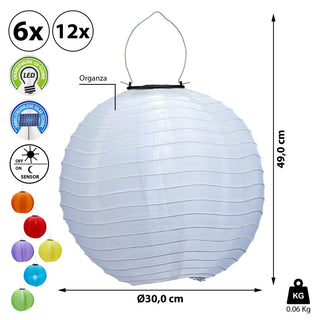 6/12x Solar Lampion bunt / weiß LED warmweiß Ø30cm Stofflaterne Organza Laterne Ballon Solarpanel