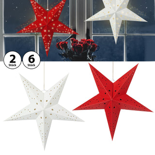 2/6x Papierstern "Star" faltbar rot weiß 31x38cm Stern Dekostern Weihnachtsstern Adventsstern Fensterdeko