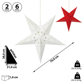 2/6x Papierstern "Star" faltbar rot weiß 31x38cm Stern Dekostern Weihnachtsstern Adventsstern Fensterdeko