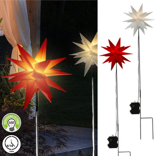 LED Gartenstecker 3D Stern faltbar Ø25cmxH90cm weiß/rot Outdoorbeleuchtung Timerfunktion Weihnachtsbleuchtung Zackenstern