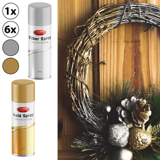 1/6x Dekospray silber/gold 111ml Bastelspray Spraydose Weihnachten Glitzerspray Glanzspray