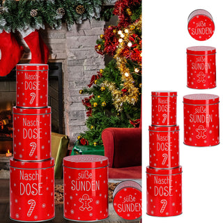 3x Gebäckdose "Naschdose/Süße Sünden" Metall Weihnachtskekse Weihnachtsgebäck Keksdose Dose