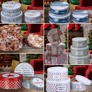 Gebäckdose rund 3er Set Weihnachtskekse Weihnachtsgebäck Keksdose Dose Weihnachtsdose