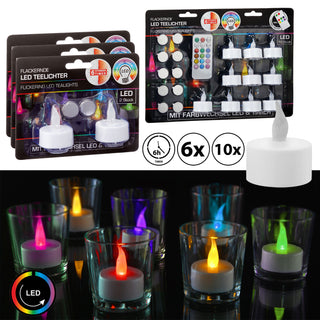 6/10x LED Teelichter Farbwechsel Ø4cm Lichtspiel Partylicht 12 Farben Teelicht flammenlos
