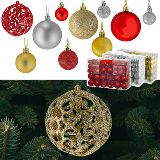 Christbaumkugel XL 100er Set rot/gold/silber matt glänzend Ø3;Ø4;Ø6cm Kunststoff Weihnachtskugel Kugeln