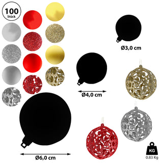 Christbaumkugel XL 100er Set rot/gold/silber matt glänzend Ø3;Ø4;Ø6cm Kunststoff Weihnachtskugel Kugeln